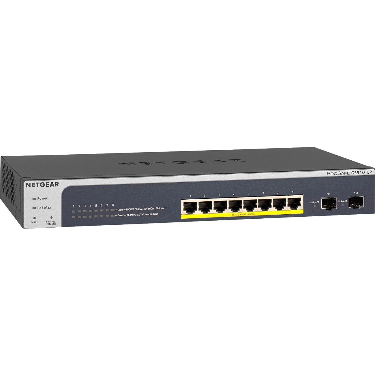 Netgear ProSAFE 8-Port PoE+ Gigabit Smart Managed Switch with 2 SFP Ports (GS510TLP)